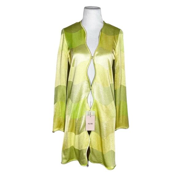 NWT Alexis Bia Satin Duster Top Jacket in Lime Waves Yellow Green Size XS - Picture 4 of 8